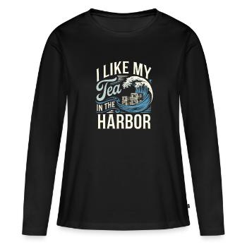Boston Tea 1773 Révolution américaine Historique - T-shirt manches longues Premium bio Femme - noir - Devant - Julia (174cm)