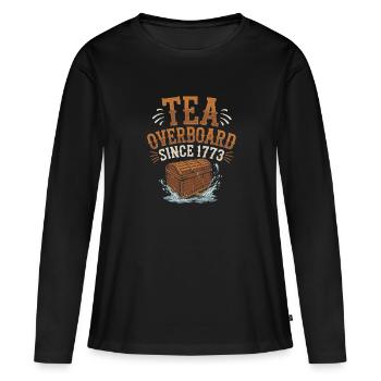Boston Tea 1773 Révolution américaine Historique - T-shirt manches longues Premium bio Femme - noir - Devant - Julia (174cm)