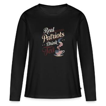 Boston Tea 1773 Révolution américaine Historique - T-shirt manches longues Premium bio Femme - noir - Devant - Julia (174cm)
