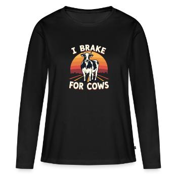 Bovins Éleveur Éleveur Éleveur Éleveur Mode de vie - T-shirt manches longues Premium bio Femme - noir - Devant - Julia (174cm)