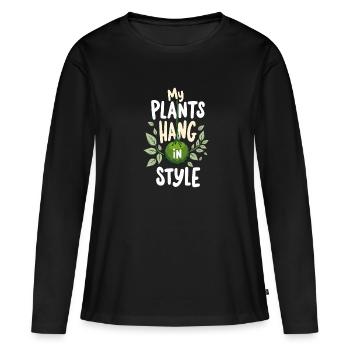 Kokedama Moss Ball Plantes Jardinage Japonais - T-shirt manches longues Premium bio Femme - noir - Devant - Julia (174cm)