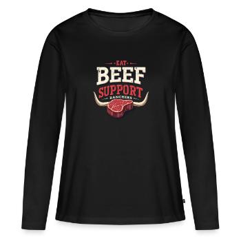 Bovins Éleveur Éleveur Éleveur Éleveur Mode de vie - T-shirt manches longues Premium bio Femme - noir - Devant - Julia (174cm)
