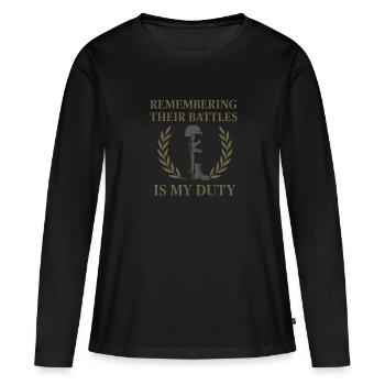 Recherche Guerre - T-shirt manches longues Premium bio Femme - noir - Devant - Julia (174cm)