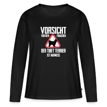 Vorsicht vor dem Frauchen - Tibet Terrier - Frauen Premium Bio Langarmshirt - Schwarz - Vorne - Julia (174cm)