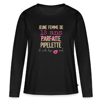 Anniversaire 18 ans - T-shirt manches longues Premium bio Femme - noir - Devant - Julia (174cm)