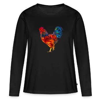 Coq polygone, coloré - T-shirt manches longues Premium bio Femme - noir - Devant - Julia (174cm)