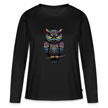 Hibou décoratif assis sur une branche - T-shirt manches longues Premium bio Femme - noir - Devant - Julia (174cm)