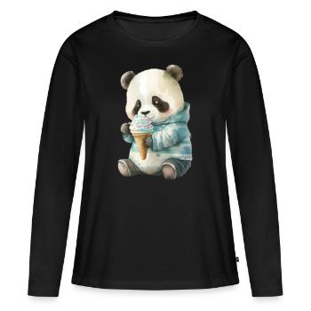 Panda - eat ice cream - Women's Premium Organic Long Sleeve Shirt - black - Front - Julia (174cm)