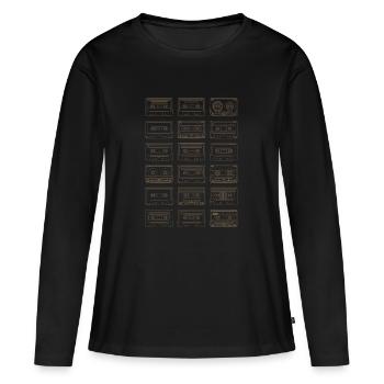 Cassette Audio K7 - T-shirt manches longues Premium bio Femme - noir - Devant - Julia (174cm)