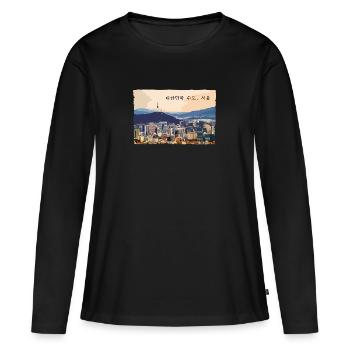 Séoul au coucher du soleil - T-shirt manches longues Premium bio Femme - noir - Devant - Julia (174cm)