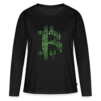 Matrice de Bitcoin - T-shirt manches longues Premium bio Femme - noir - Devant - Julia (174cm)