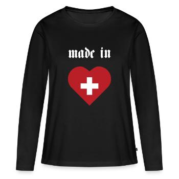 made in Switzerland Suisse - T-shirt manches longues Premium bio Femme - noir - Devant - Julia (174cm)