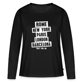 Rome New York Paris London Travel - T-shirt manches longues Premium bio Femme - noir - Devant - Julia (174cm)