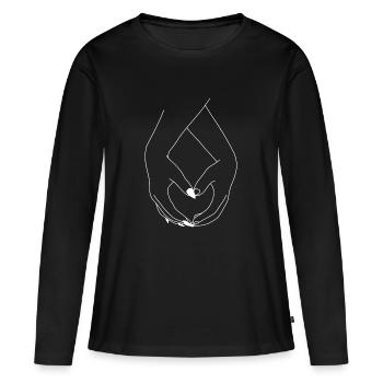 Amour - Coeur - Heart - Mains - Main - T-shirt manches longues Premium bio Femme - noir - Devant - Julia (174cm)