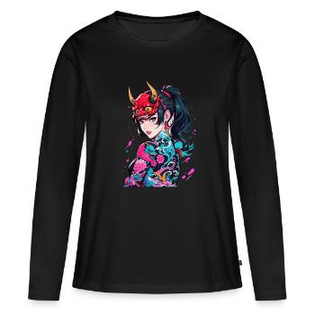 Démone japonaise - T-shirt manches longues Premium bio Femme - noir - Devant - Julia (174cm)