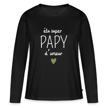 Élu super papy d’amour - T-shirt manches longues Premium bio Femme - noir - Devant - Julia (174cm)