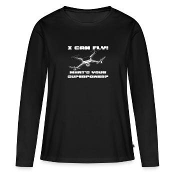 I can fly. What's your Superpower? Drone - Frauen Premium Bio Langarmshirt - Schwarz - Vorne - Julia (174cm)