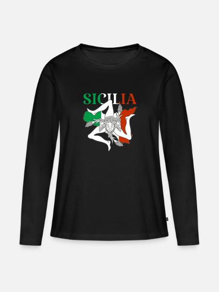 Sizilien Flagge Italien Palermo Trinacria Italia - Frauen Premium Bio Langarmshirt - Schwarz