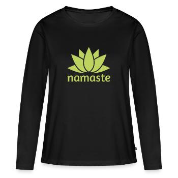 NAMASTE Lotusblüte Yoga Shirt Meditation Yoga - Frauen Premium Bio Langarmshirt - Schwarz - Vorne - Julia (174cm)