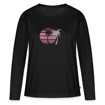 Palmiers de style rétro - T-shirt manches longues Premium bio Femme - noir - Devant - Julia (174cm)