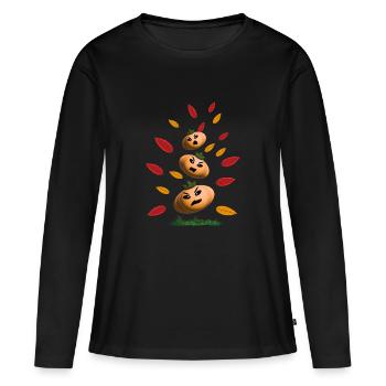 Wilde Herbst Kürbisse im Laub. - Frauen Premium Bio Langarmshirt - Schwarz - Vorne - Julia (174cm)