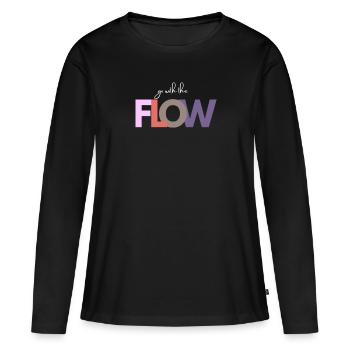 Go with the flow | Yoga | Boho - Frauen Premium Bio Langarmshirt - Schwarz - Vorne - Julia (174cm)
