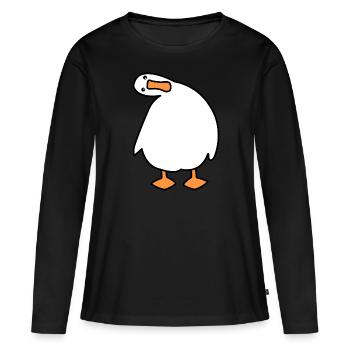 Funny goose with a crazy look - Women's Premium Organic Long Sleeve Shirt - black - Front - Julia (174cm)