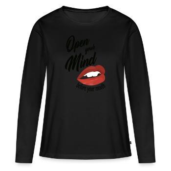 open your mind... - Frauen Premium Bio Langarmshirt - Schwarz - Vorne - Julia (174cm)