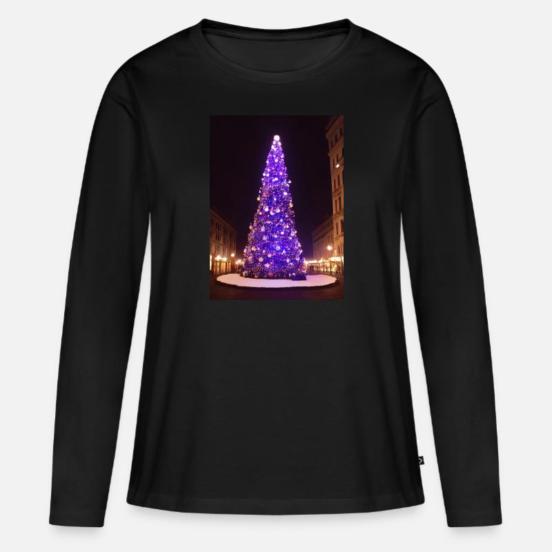 Lila Weihnachtsbaum - Frauen Premium Bio Langarmshirt - Schwarz
