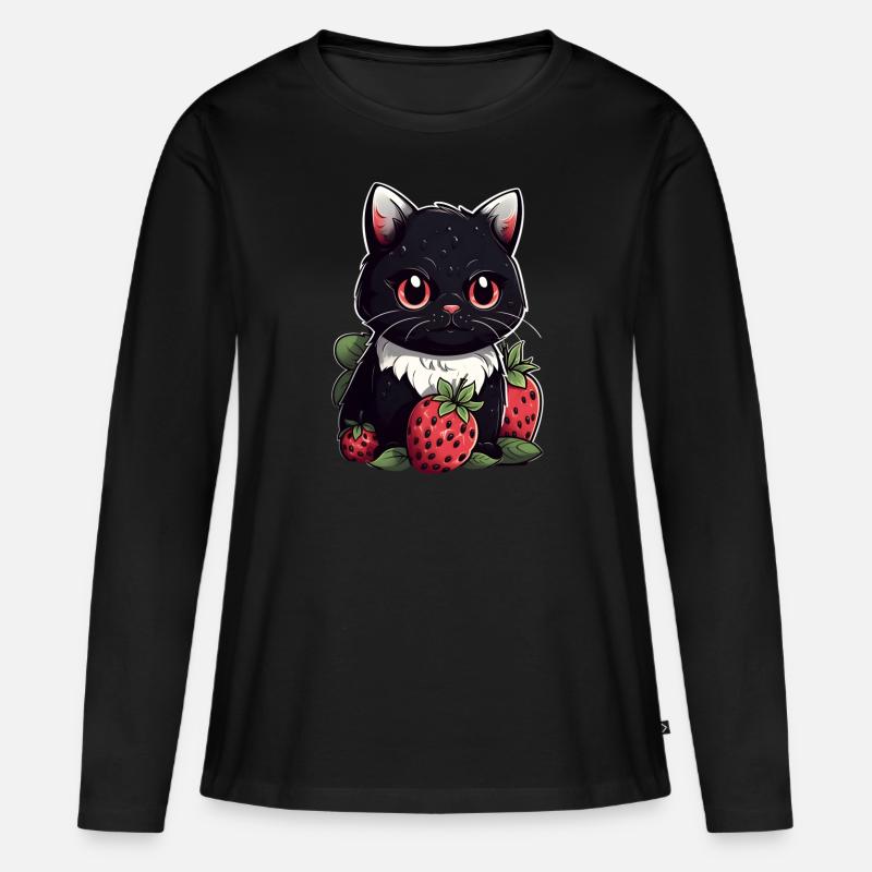 Ragamuffin Erdbeere Katze Geschenk - Frauen Premium Bio Langarmshirt - Schwarz