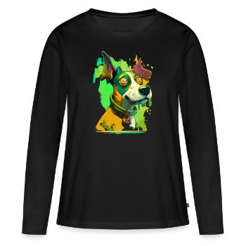 Witziger Hund - Frauen Premium Bio Langarmshirt - Schwarz - Vorne - Julia (174cm)