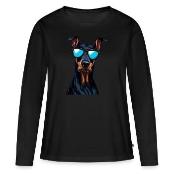 Doberman Wearing Sunglasses - Women's Premium Organic Long Sleeve Shirt - black - Front - Julia (174cm)