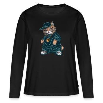 Cat West Coast Rapper - T-shirt manches longues Premium bio Femme - noir - Devant - Julia (174cm)