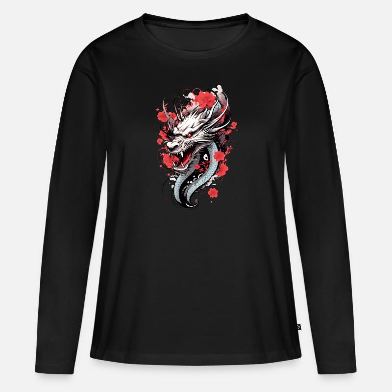Japanischer Drache - Frauen Premium Bio Langarmshirt - Schwarz