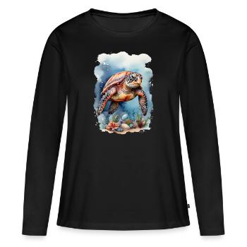 Tortue de mer sous l’eau - T-shirt manches longues Premium bio Femme - noir - Devant - Julia (174cm)