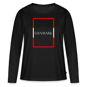 Danemark Danemark, Lettrage de déclaration avec drapeau - T-shirt manches longues Premium bio Femme - noir - Devant - Julia (174cm)