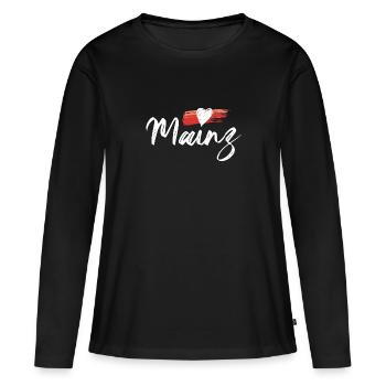 Mainz Herz Meenzer Mädchen - Frauen Premium Bio Langarmshirt - Schwarz - Vorne - Julia (174cm)