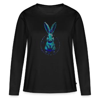 hause Blau Kunst Osterhase Kaninchen - Frauen Premium Bio Langarmshirt - Schwarz - Vorne - Julia (174cm)