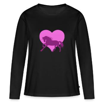 Chevaux et équitation. Mode équestre pour les amoureux des chevaux - T-shirt manches longues Premium bio Femme - noir - Devant - Julia (174cm)
