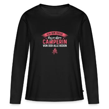 Camping Zelten Wohnwagen Camperin Geschenk - Frauen Premium Bio Langarmshirt - Schwarz - Vorne - Julia (174cm)