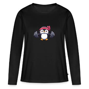 Penguin Workout Haltères Développé couché Fitness - T-shirt manches longues Premium bio Femme - noir - Devant - Julia (174cm)