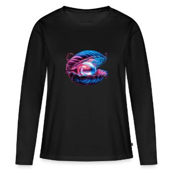 Muschel mit einer Perle für einen Strandmuschel - Frauen Premium Bio Langarmshirt - Schwarz - Vorne - Julia (174cm)