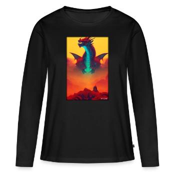 Fantaisie de créature de dragon - T-shirt manches longues Premium bio Femme - noir - Devant - Julia (174cm)