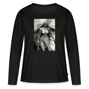 Guerrier Femme Épée Vintage Noir Blanc - T-shirt manches longues Premium bio Femme - noir - Devant - Julia (174cm)