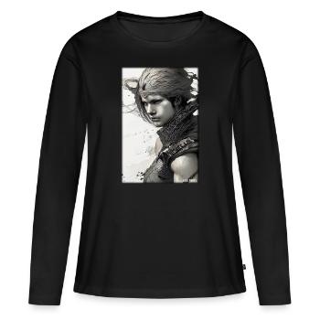 Guerrier Femme Épée Vintage Noir Blanc - T-shirt manches longues Premium bio Femme - noir - Devant - Julia (174cm)