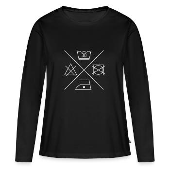 Waschanleitung Textilpflegesymbole Wäschesymbole - Frauen Premium Bio Langarmshirt - Schwarz - Vorne - Julia (174cm)
