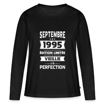 Anniversaire 30 ans - Septembre 1995 Perfection - T-shirt manches longues Premium bio Femme - noir - Devant - Julia (174cm)