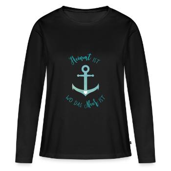 "Heimat ist wo das Meer ist" - Frauen Premium Bio Langarmshirt - Schwarz - Vorne - Julia (174cm)