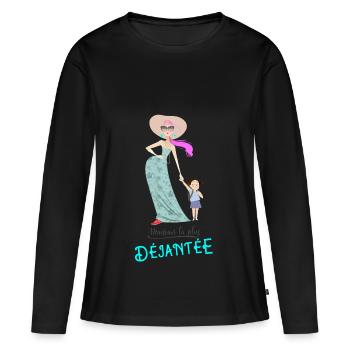 Maman la plus déjantée - T-shirt manches longues Premium bio Femme - noir - Devant - Julia (174cm)