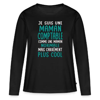 Maman comptable comme maman normale plus cool - T-shirt manches longues Premium bio Femme - noir - Devant - Julia (174cm)
